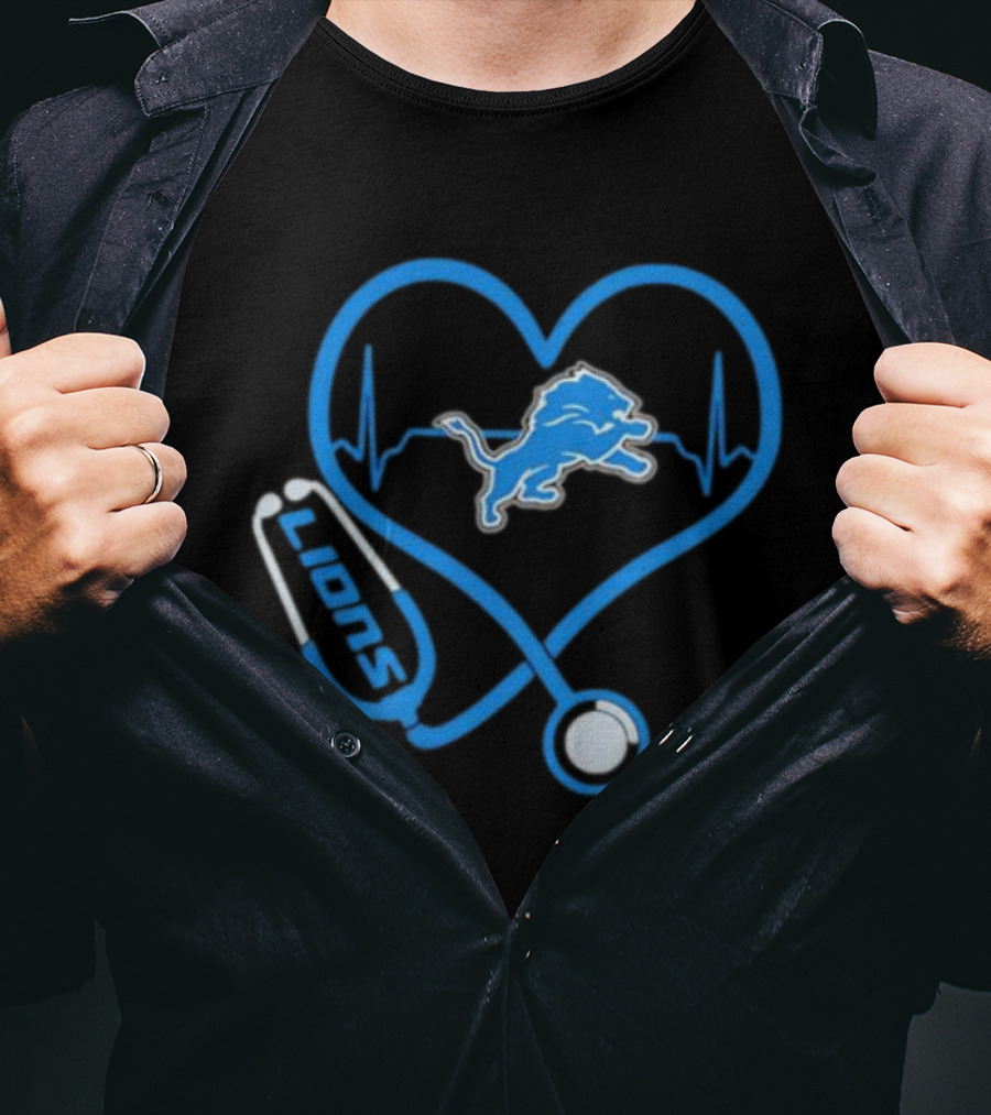 Detroit Lions Heart Rate Stethoscope Stylish Lions Fans T-Shirt