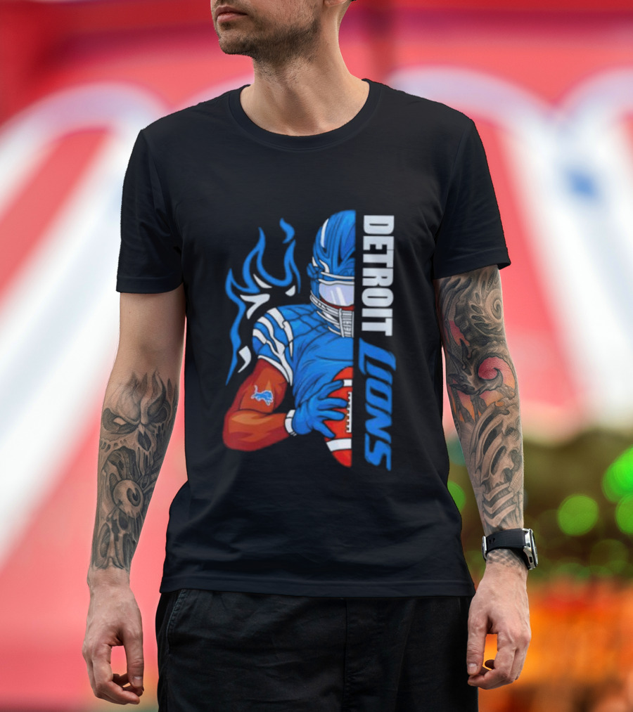 Detroit Lions Ball Football Player Stylish Half Blue T-Shirt
