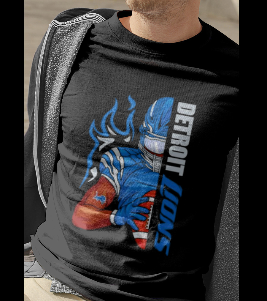 Detroit Lions Ball Football Player Stylish Half Blue T-Shirt