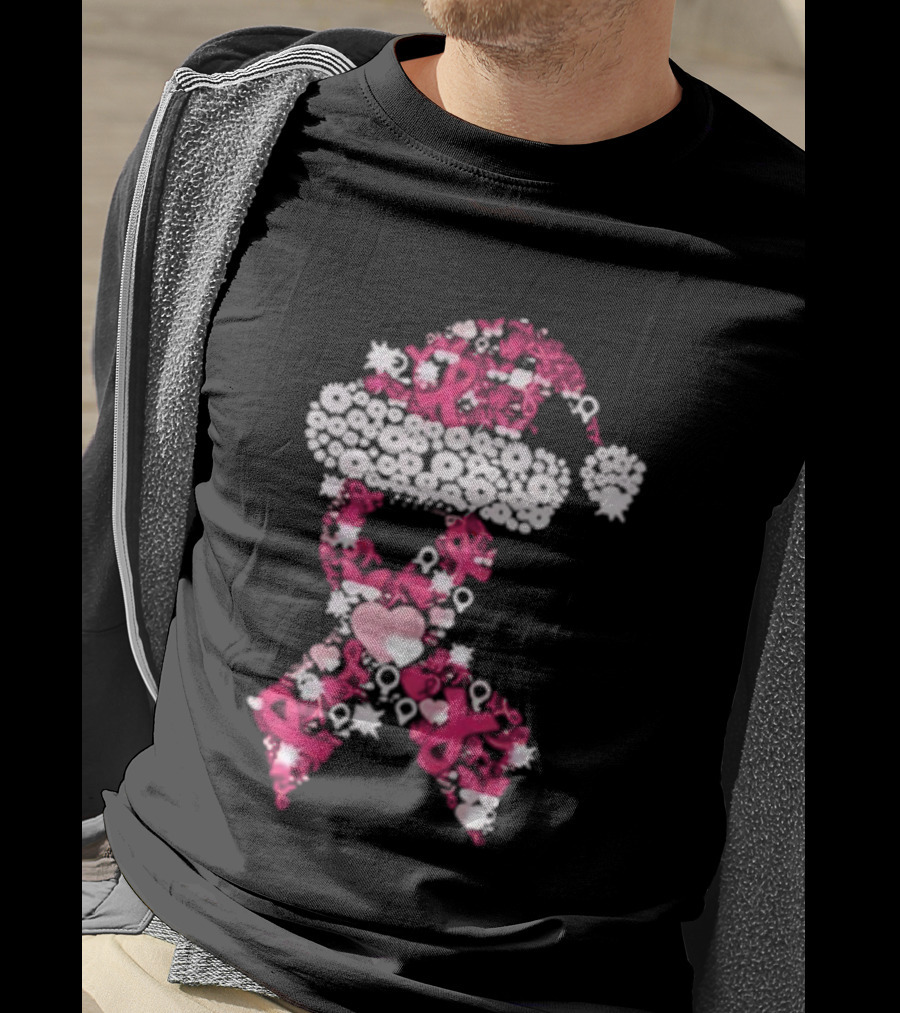 Santa Hat Breast Cancer Awareness Christmas Ribbon T-Shirt