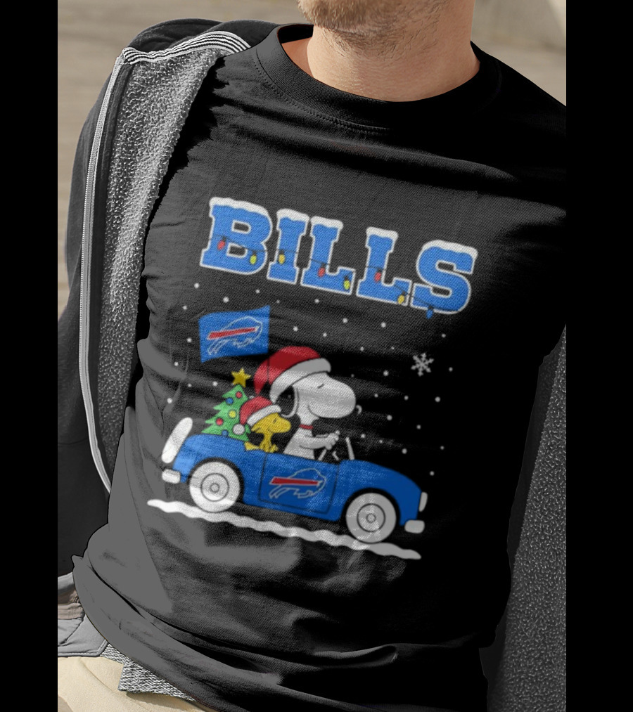 Buffalo Bills Christmas Snoopy Woodstock Santa Car Holiday Snow T-Shirt