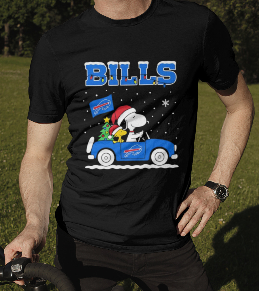 Buffalo Bills Christmas Snoopy Woodstock Santa Car Holiday Snow T-Shirt