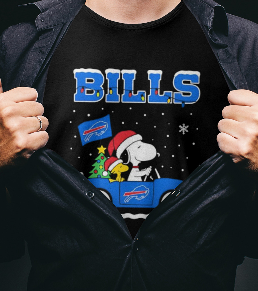 Buffalo Bills Christmas Snoopy Woodstock Santa Car Holiday Snow T-Shirt