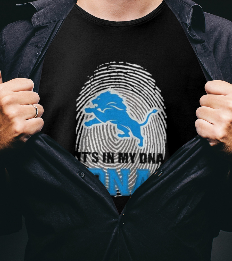 Detroit Lions It's In My DNA Fingerprint Lion Logo T-Shirt