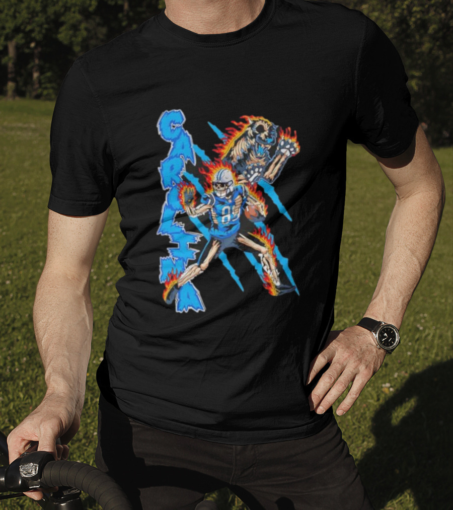 Carolina Panthers Skeleton 88 Fireball And Growling Panther T-Shirt