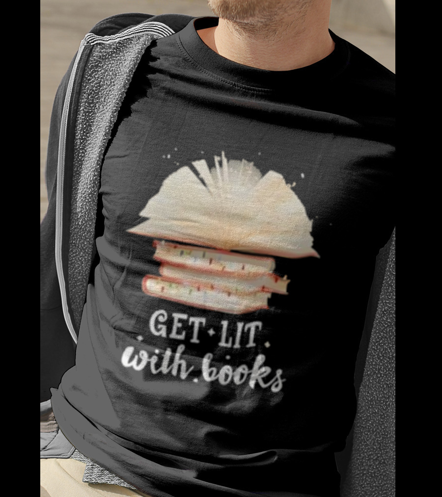 Get Lit With Books Open Book Christmas Tree T-Shirt