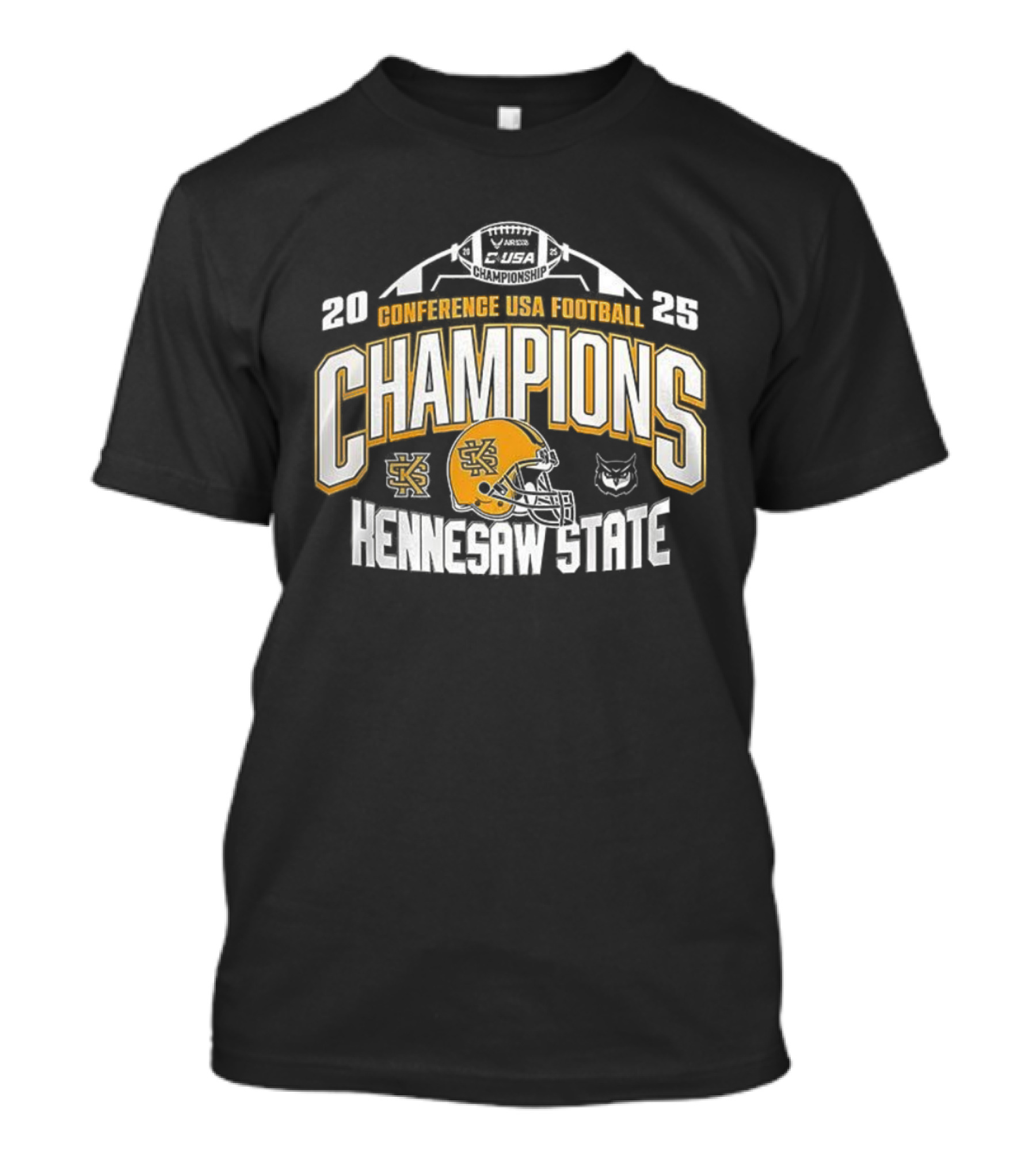 Kennesaw State 2025 Conference USA Football Champions Helmet And Owl T-Shirt
