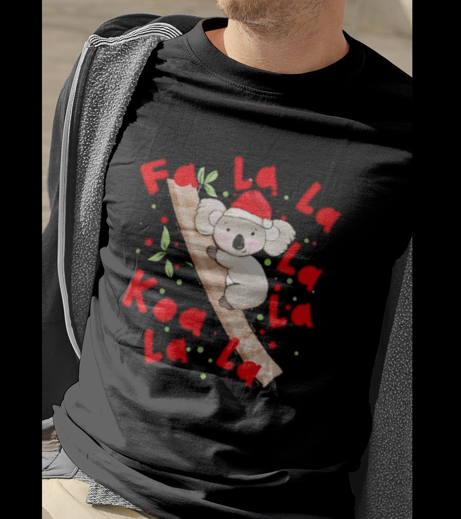 Festive Koala Climbing Candy Cane Santa Hat Christmas Australia T-Shirt