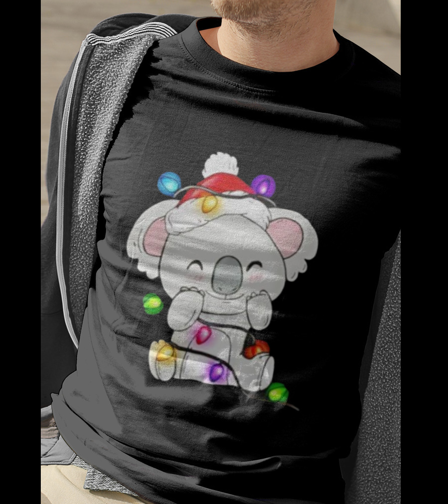 Koala Lover Christmas Lights Festive Santa Hat Cute Holiday Style T-Shirt