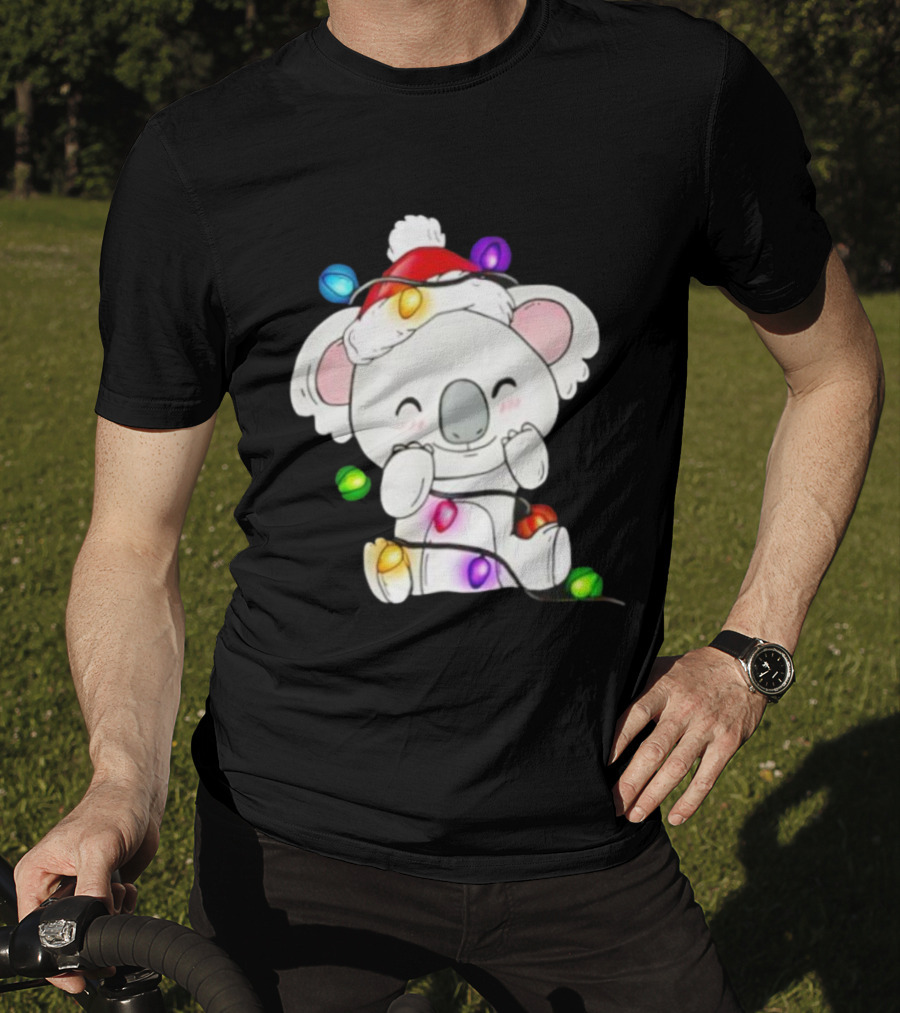 Koala Lover Christmas Lights Festive Santa Hat Cute Holiday Style T-Shirt