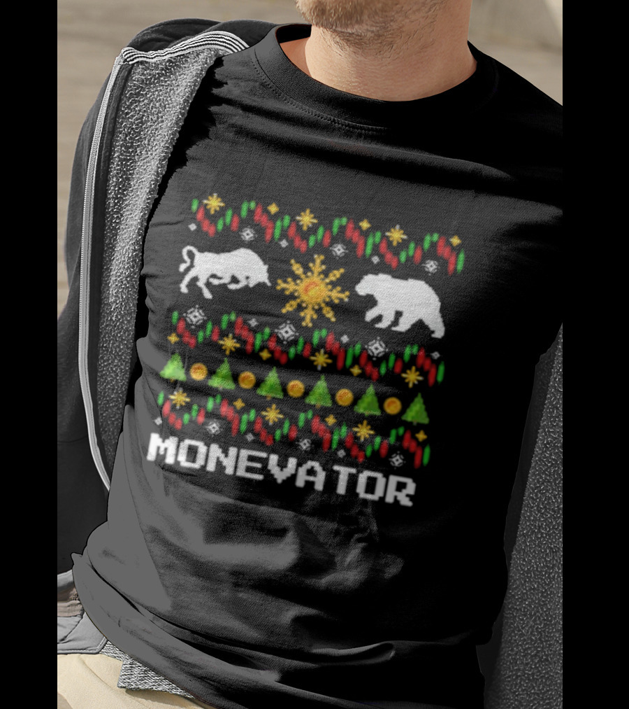 Monevator Buffalo Bear Holiday Pattern Christmas Snowflakes Trees T-Shirt