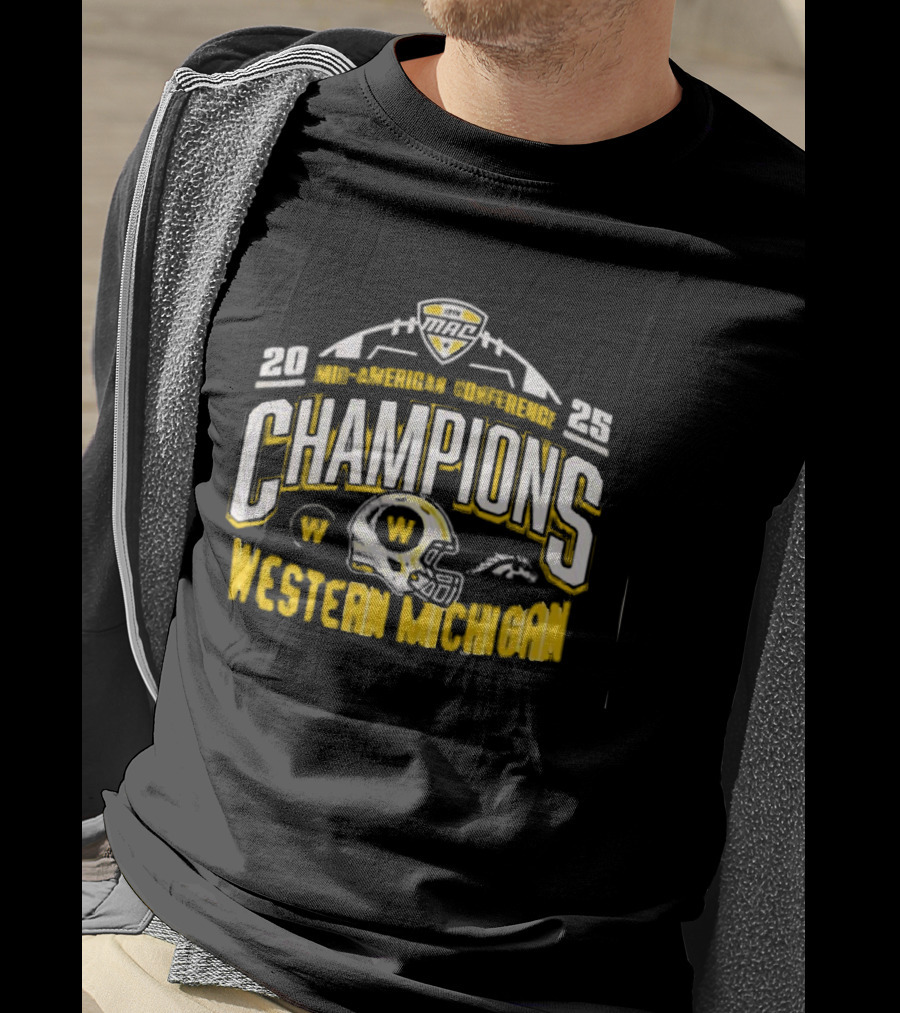 Western Michigan Broncos 2025 Mid-American Conference Champions Football Helmet Logo T-Shirt