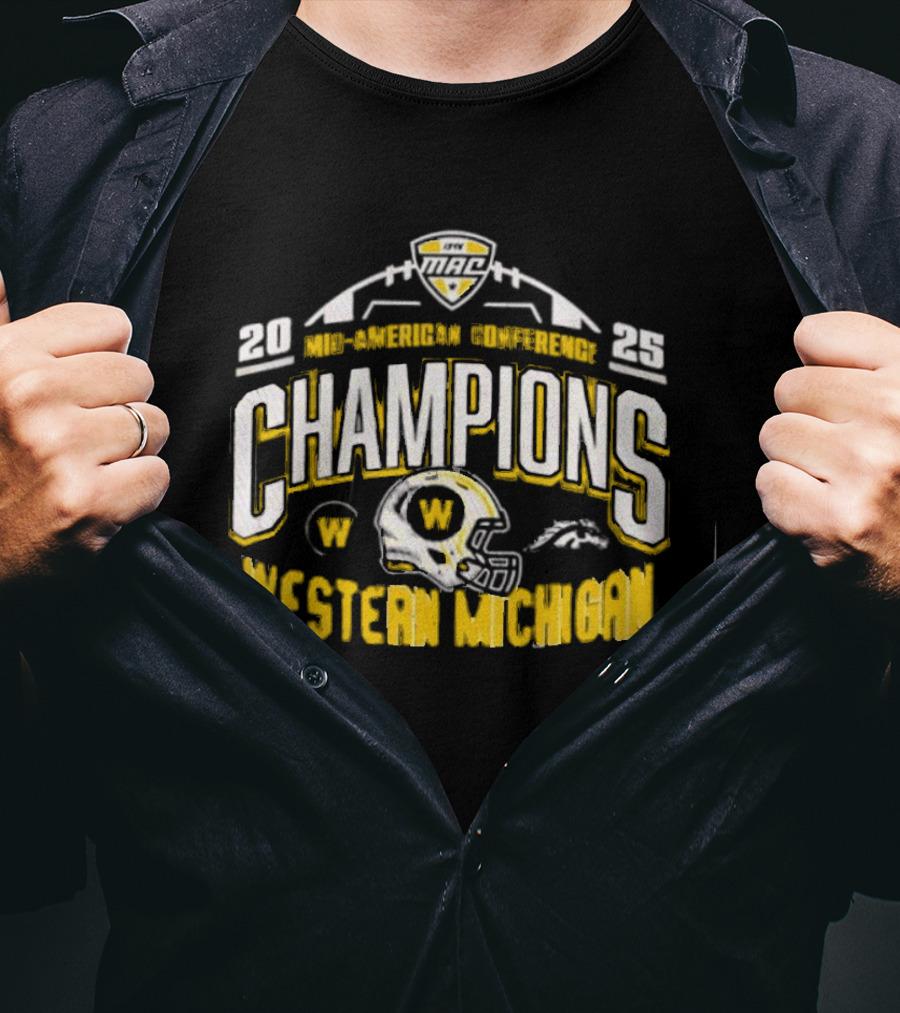 Western Michigan Broncos 2025 Mid-American Conference Champions Football Helmet Logo T-Shirt