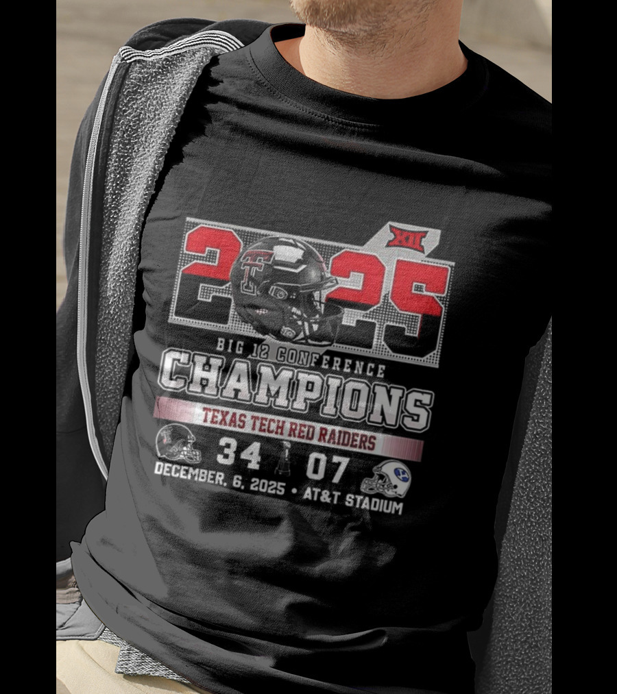 Texas Tech Red Raiders 2025 Big 12 Champions 34-07 Victory Over BYU December 6 AT&T Stadium T-Shirt