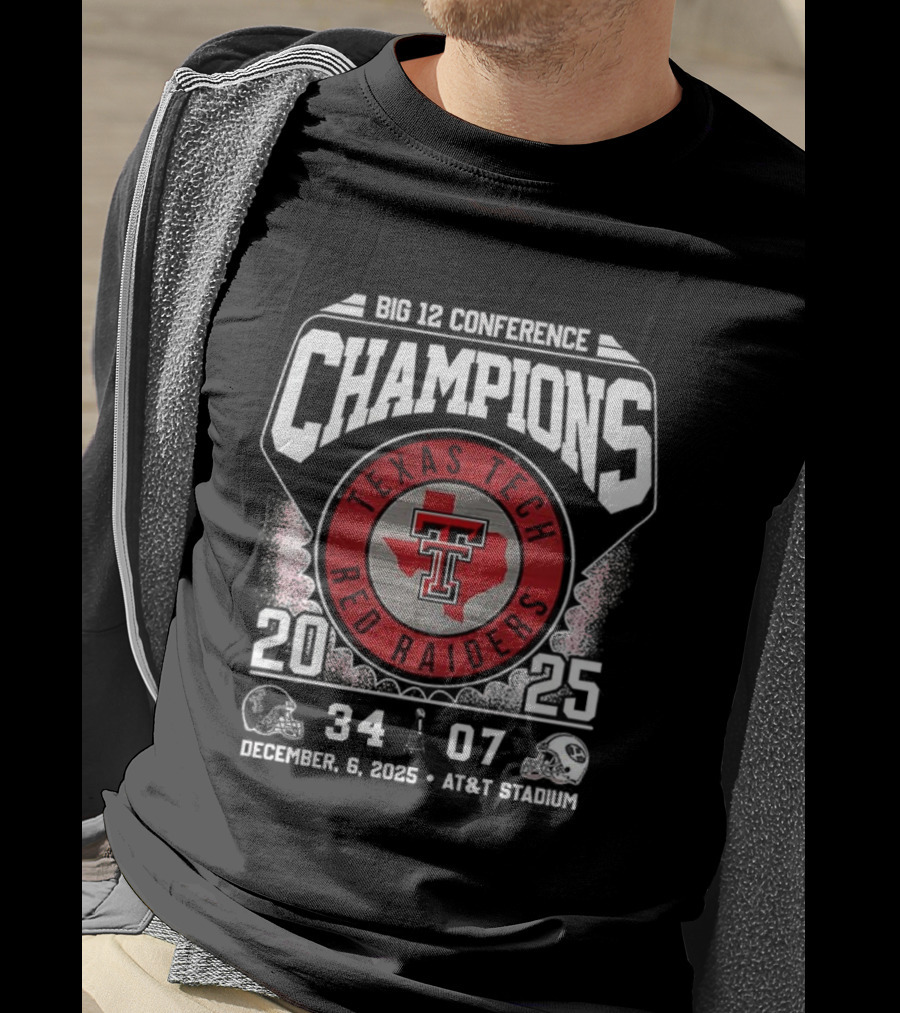Texas Tech Red Raiders 2025 Big 12 Champions December 6 AT&T Stadium Victory 34-07 T-Shirt
