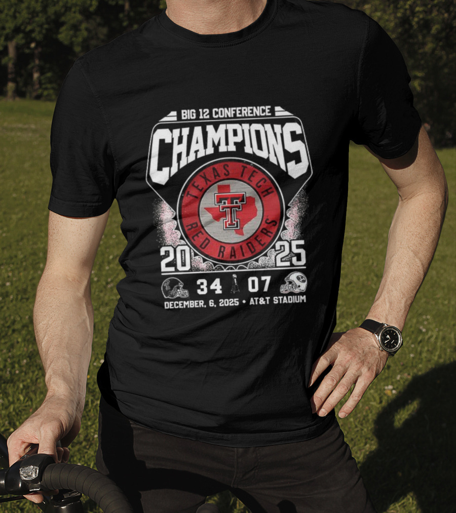 Texas Tech Red Raiders 2025 Big 12 Champions December 6 AT&T Stadium Victory 34-07 T-Shirt