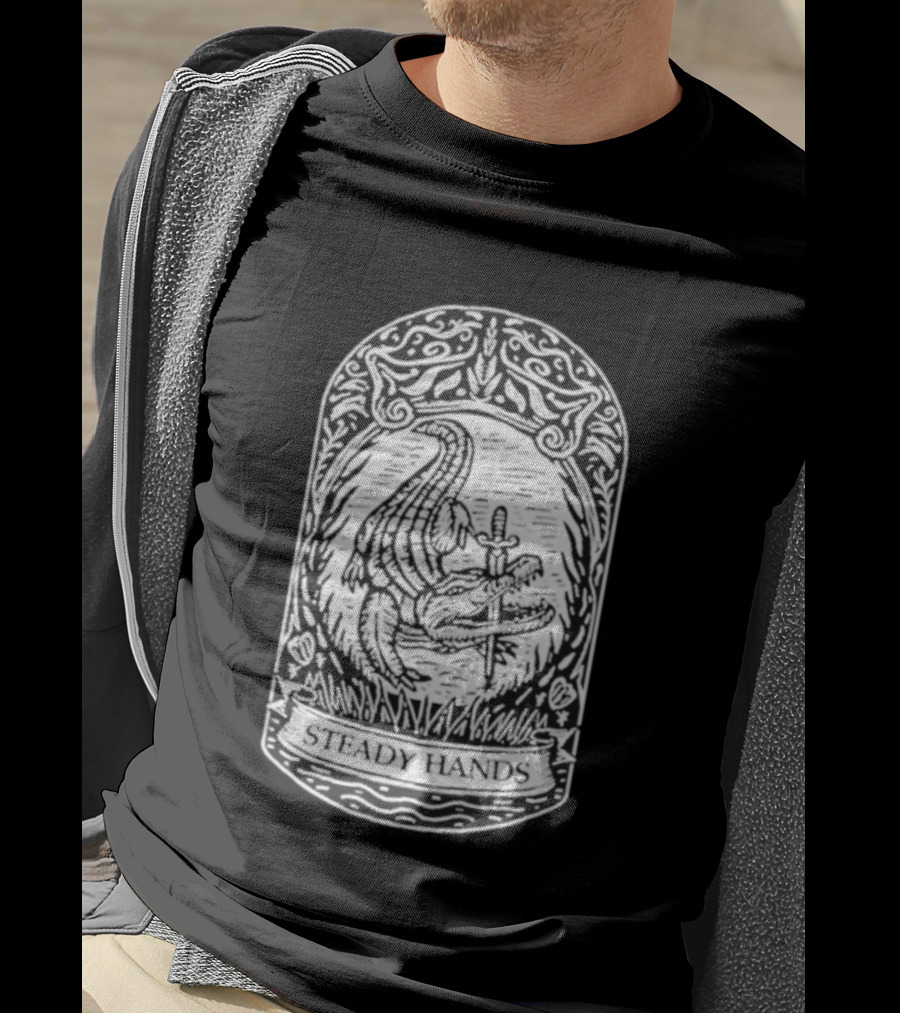 Steady Hands Crocodile Sword Banner T-Shirt