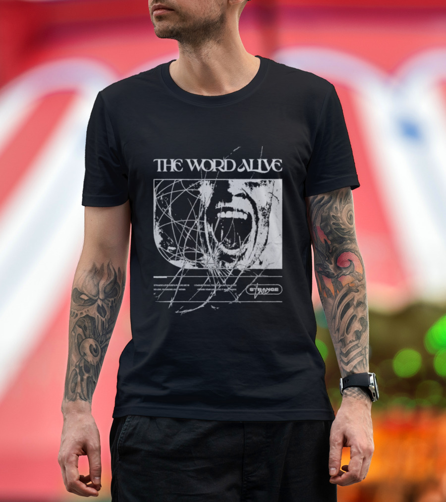 The Word Alive Strange Love Grayscale Mixed Media Art With Scribbles T-Shirt