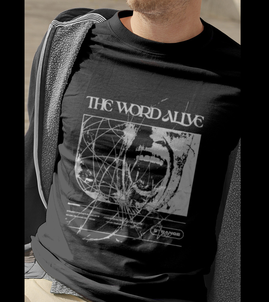 The Word Alive Strange Love Grayscale Mixed Media Art With Scribbles T-Shirt