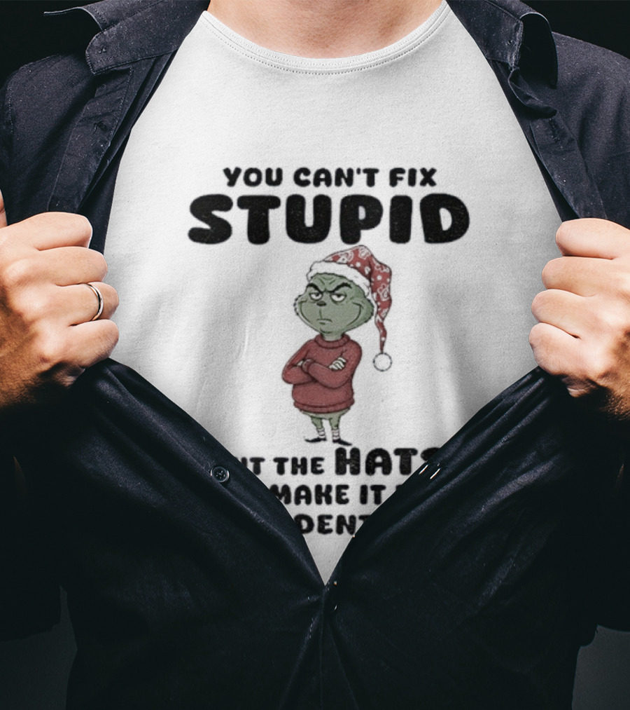Grinch Santa Hat You Can't Fix Stupid But The Hats Sure Make It Easy To Identify Christmas T-Shirt