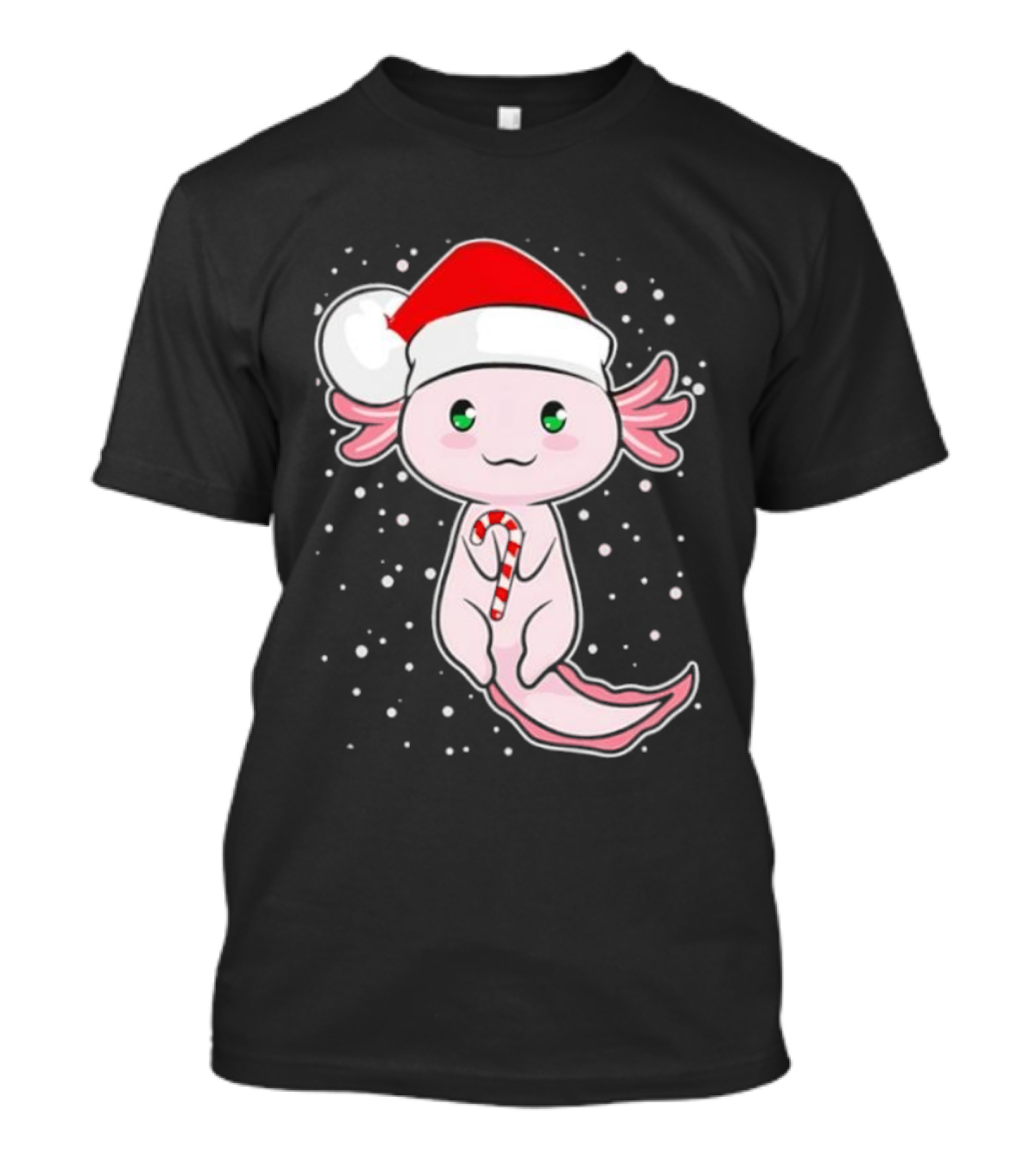 Axolotl Christmas Candy Cane Santa Hat Cute Holiday Snowflakes T-Shirt