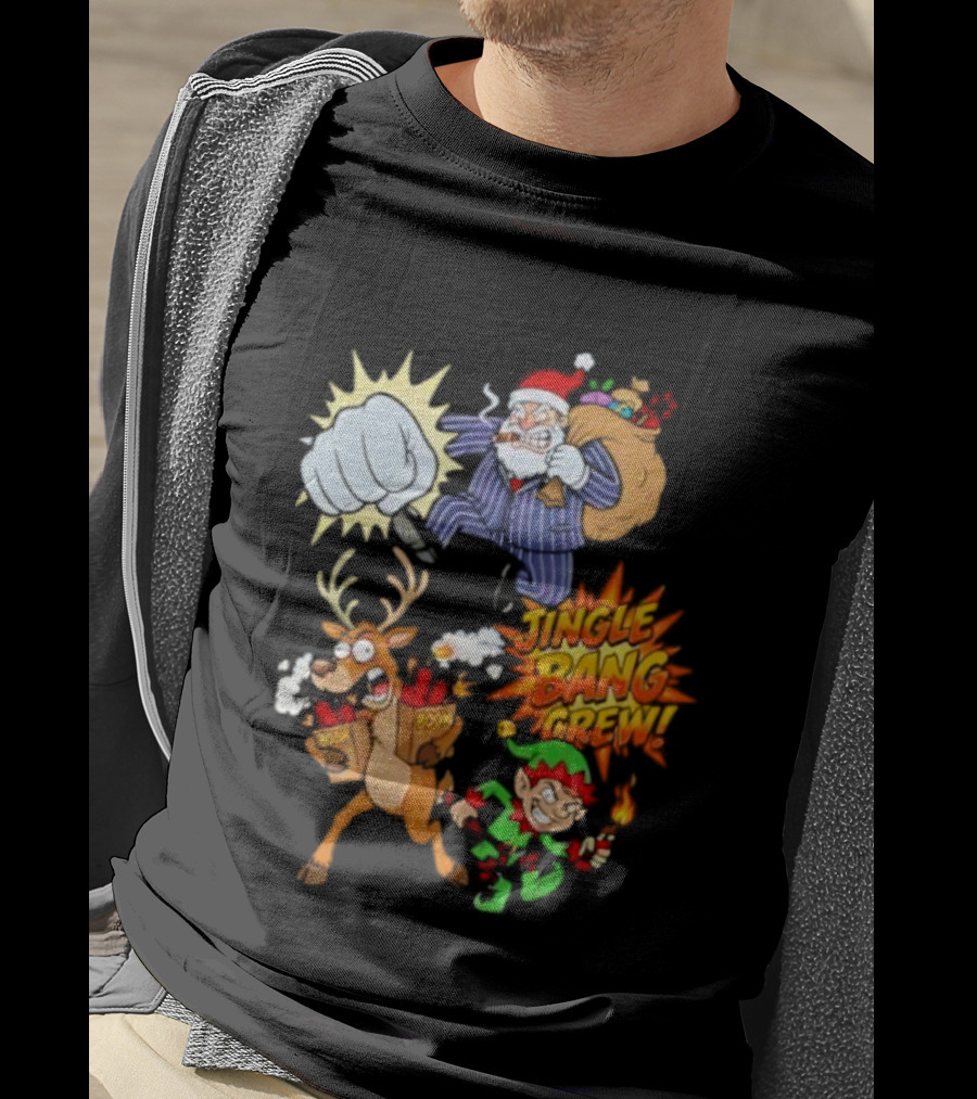 Jingle Bang Crew Mafia Santa Reindeer Elf Christmas Cartoon Boom T-Shirt