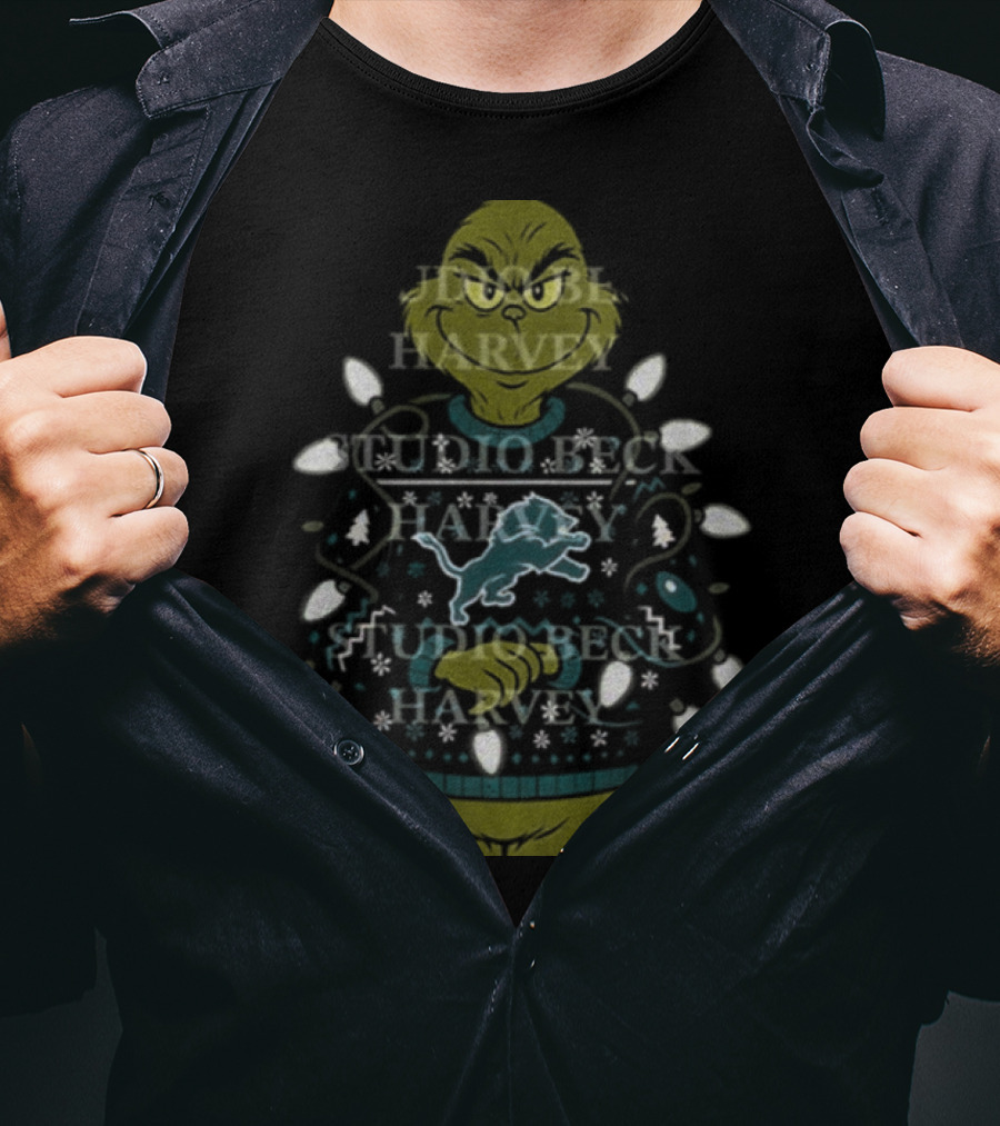 Grinch Santa Detroit Lions Ugly Christmas Sweater 2025 T-Shirt