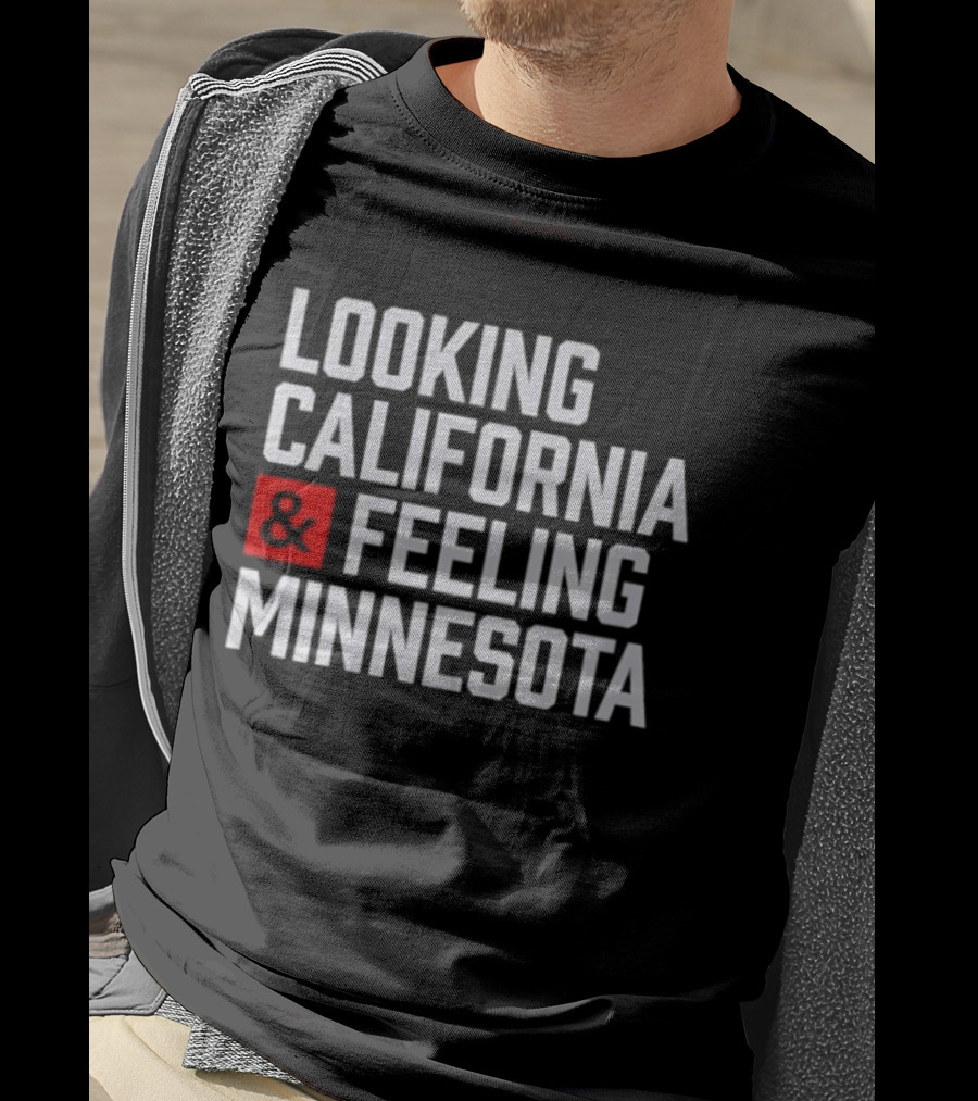 Looking California And Feeling Minnesota Text And Ampersand In Red Box T-Shirt