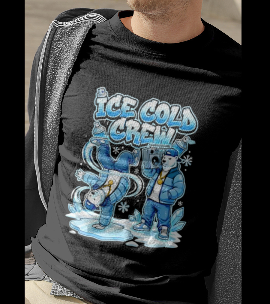 Ice Cold Crew Hip Hop Polar Bear Breakdance Christmas Snowflakes T-Shirt