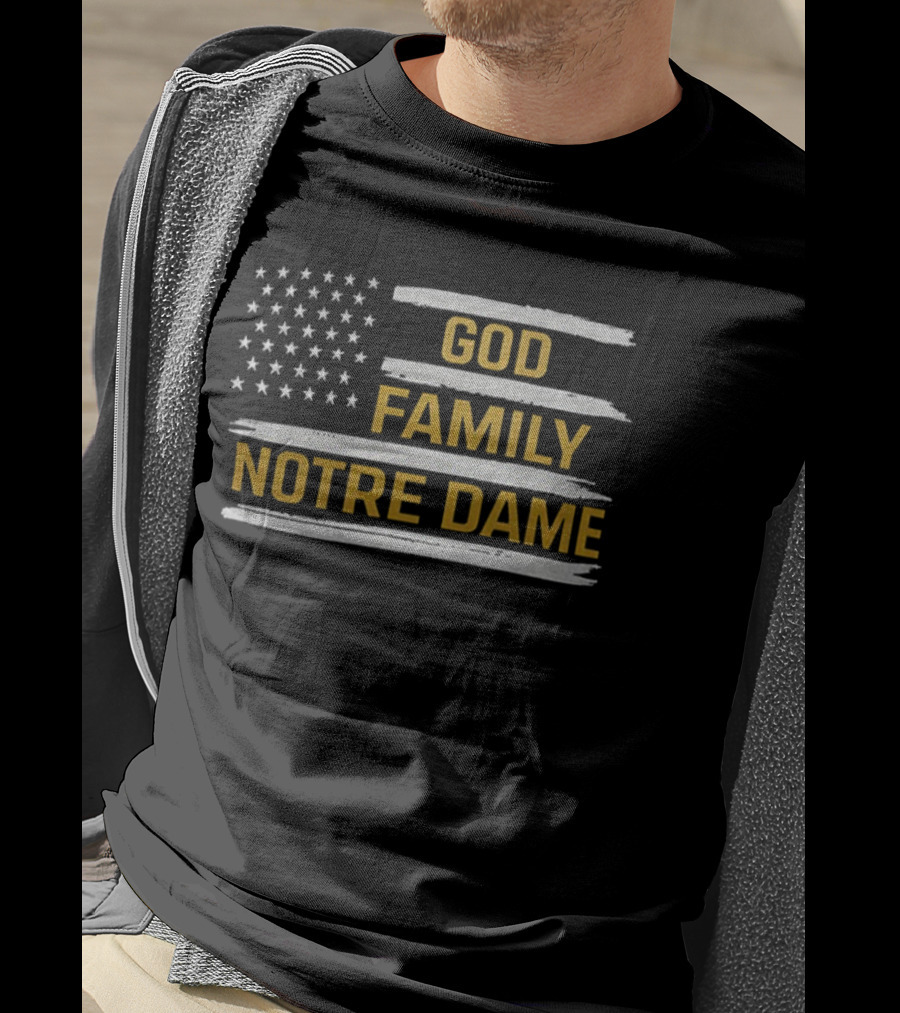 God Family Notre Dame Flag Patriotic Fighting Irish T-Shirt