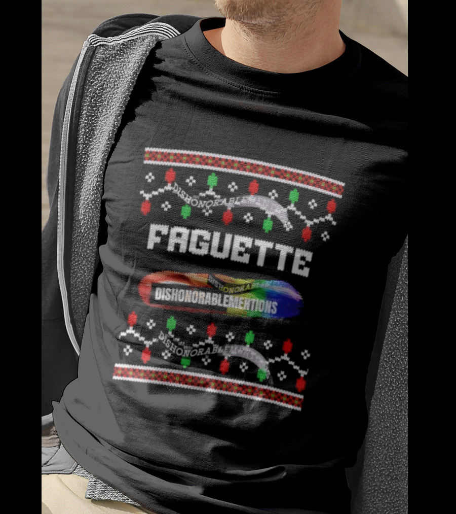 Faguette Ugly Christmas Gay LGBT Holiday Lights Colorful Rainbow T-Shirt