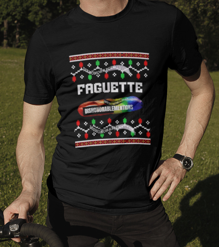 Faguette Ugly Christmas Gay LGBT Holiday Lights Colorful Rainbow T-Shirt