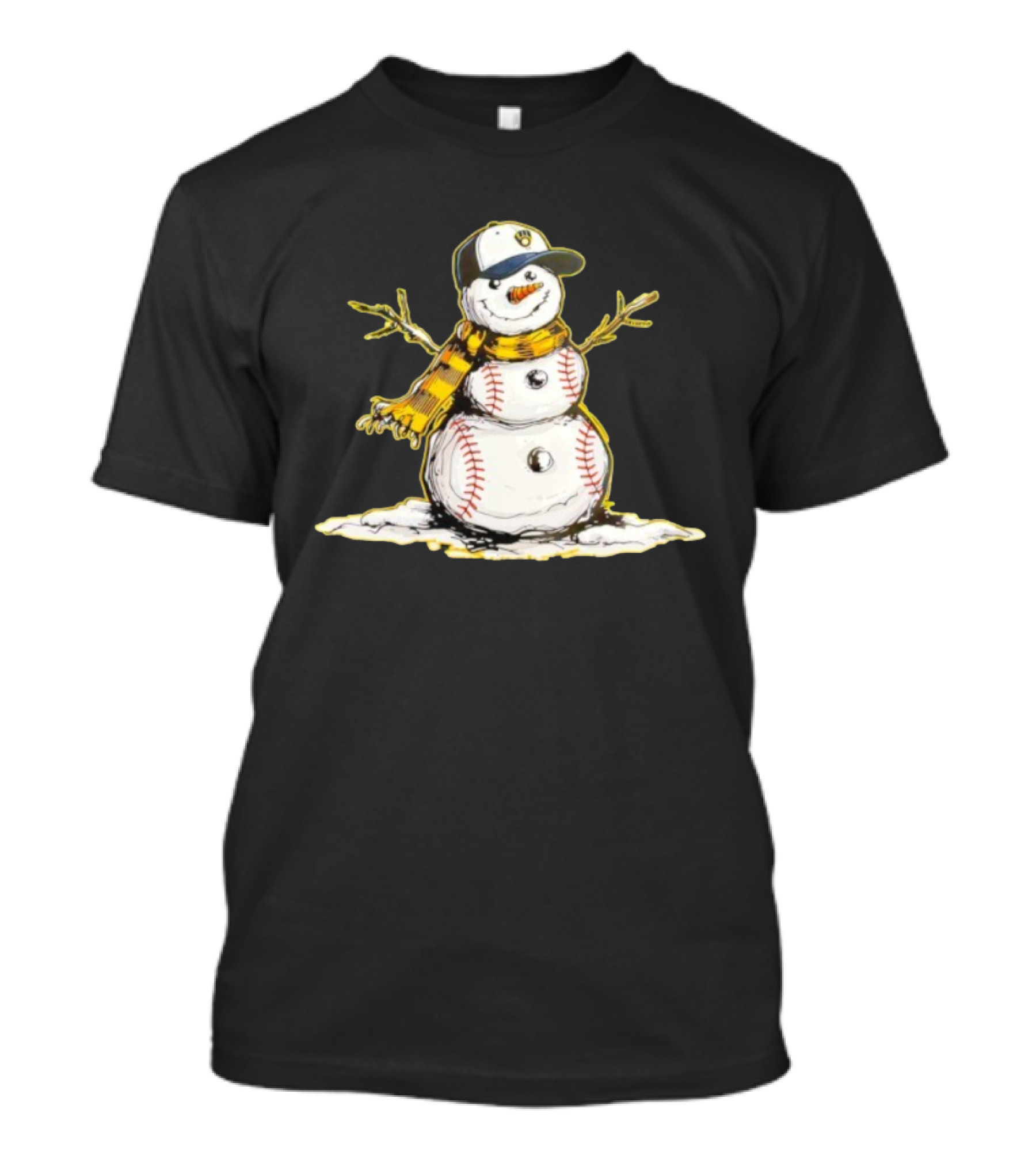 Milwaukee Brewers Baseball Snowman Wearing Cap With Scarf T-Shirt