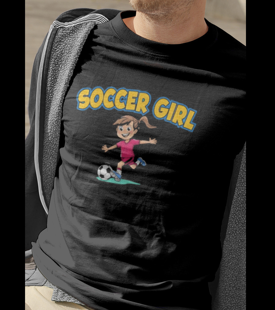 Soccer Girl Funny Cartoon Kid In Red With Soccer Ball T-Shirt
