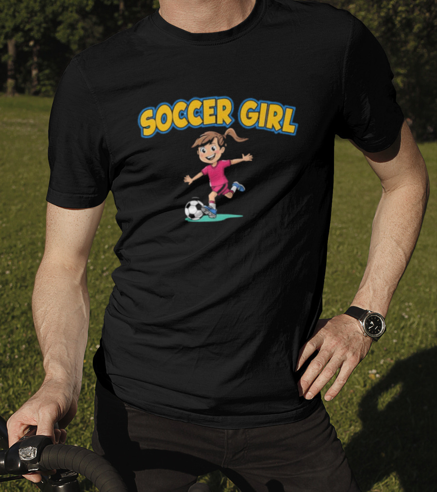 Soccer Girl Funny Cartoon Kid In Red With Soccer Ball T-Shirt