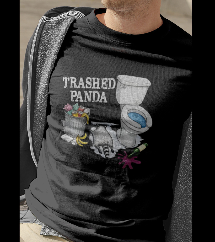 Trashed Panda Drunk Raccoon Party Animal Joke Toilet Humor T-Shirt