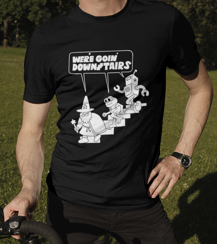 We’re Goin’ Downstairs Wizard Frog Robot Walking Down Steps T-Shirt