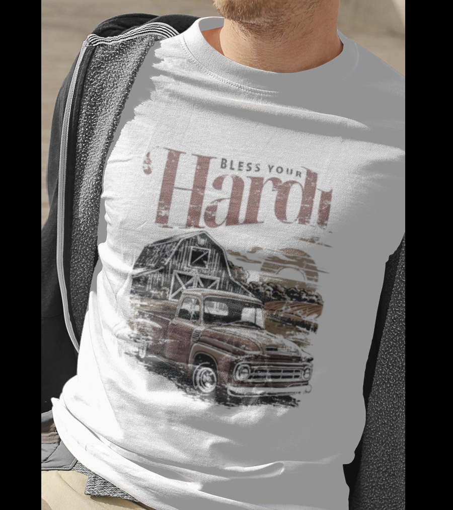 Bless Your Hardt Vintage Truck Barn Sunset Scene T-Shirt