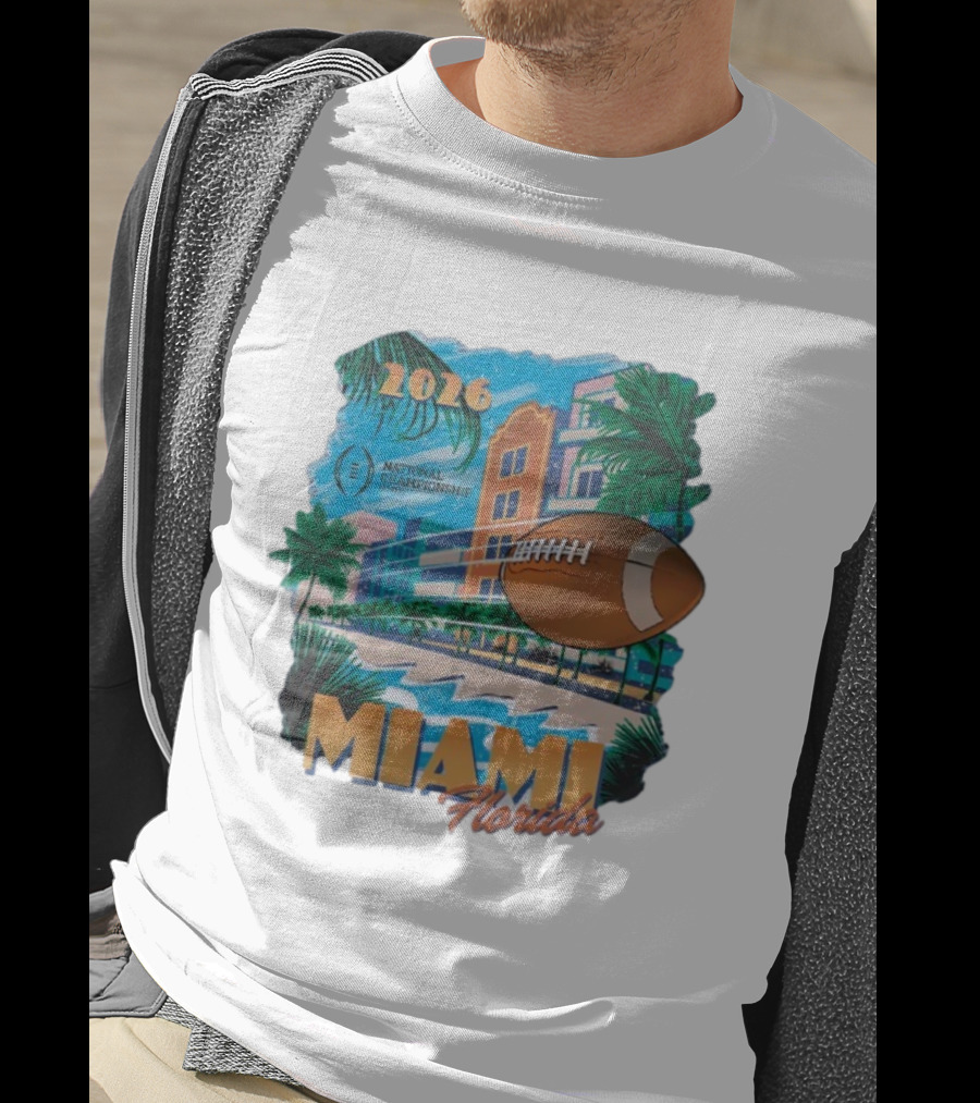 College Football Playoff National Championship 2026 Miami Florida Scenic Palm Trees Football T-Shirt
