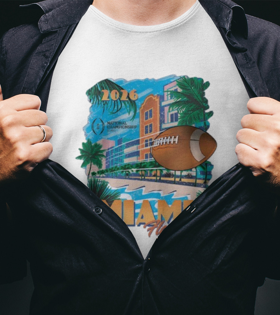 College Football Playoff National Championship 2026 Miami Florida Scenic Palm Trees Football T-Shirt