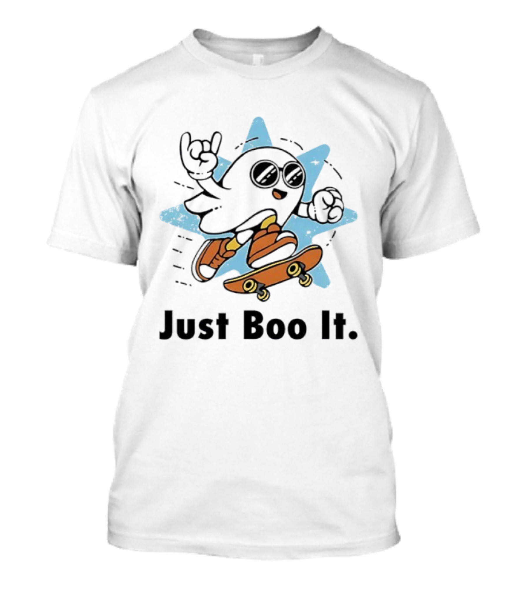 Ghost Skateboarding Just Boo It Halloween Cartoon Fun T-Shirt