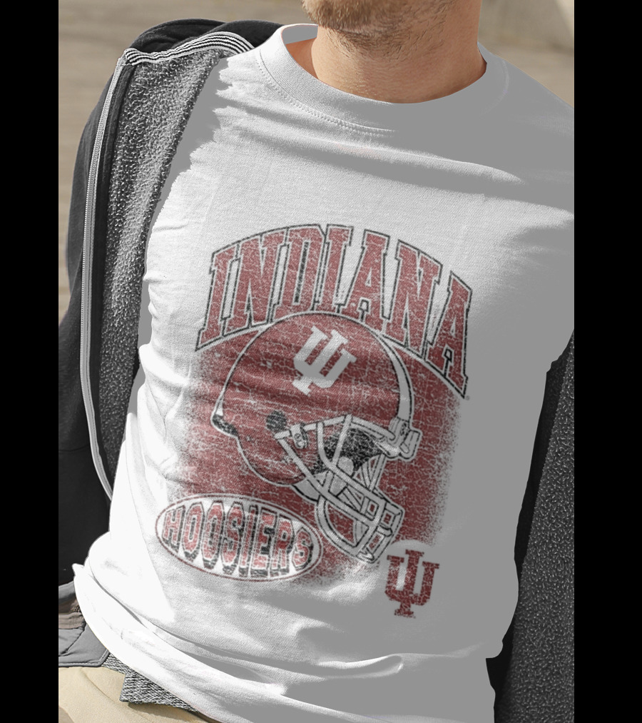 Indiana Hoosiers Vintage Football Helmet IU Curved Letters T-Shirt