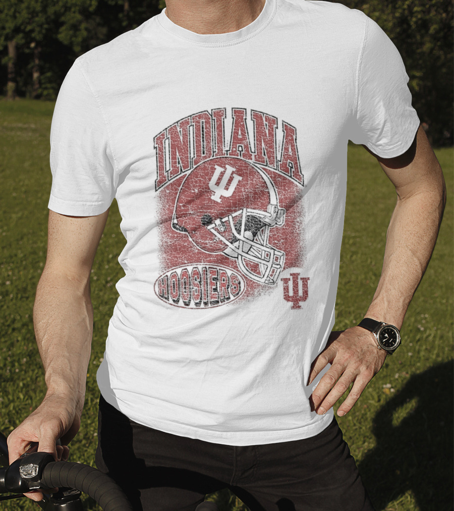 Indiana Hoosiers Vintage Football Helmet IU Curved Letters T-Shirt