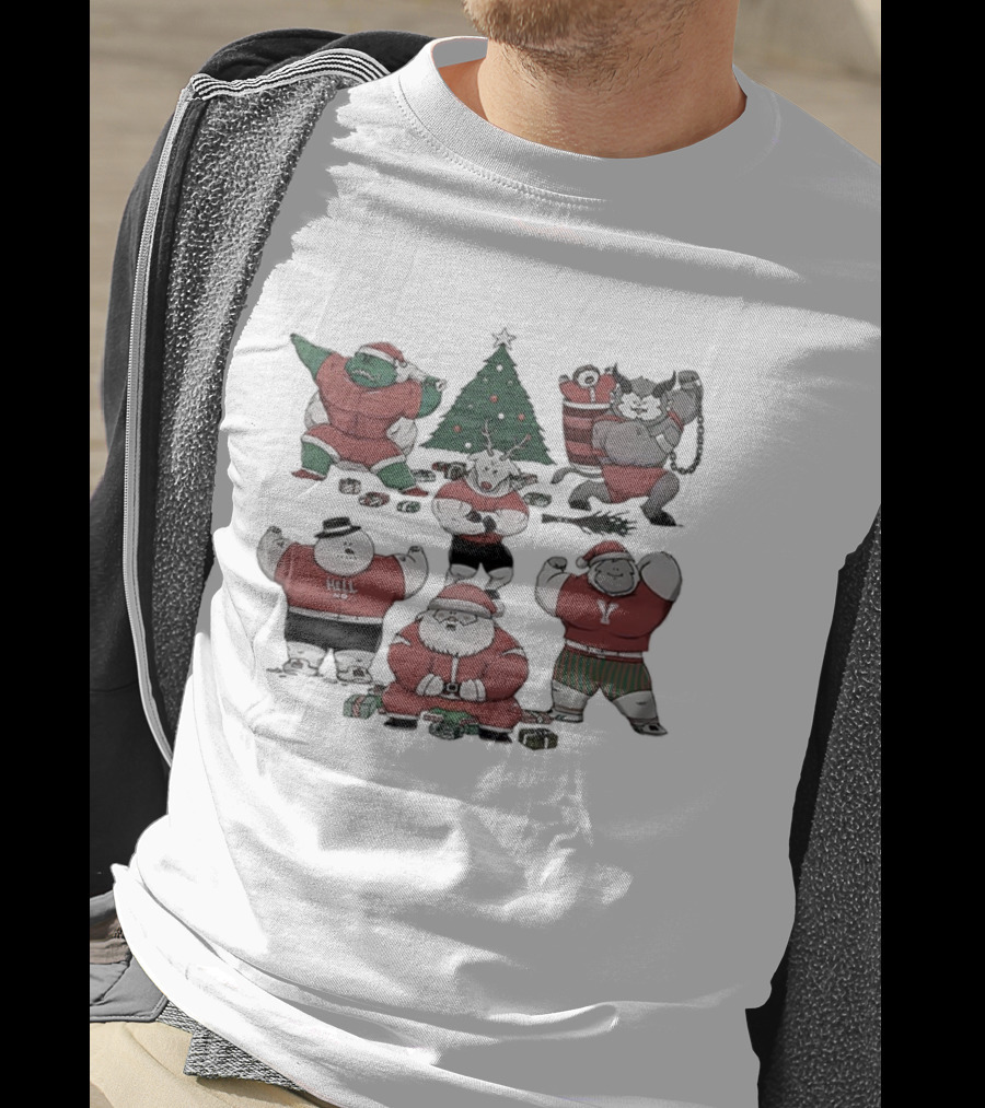 Merry Muscular Santa Grinch Bigfoot Krampus Reindeer Christmas T-Shirt