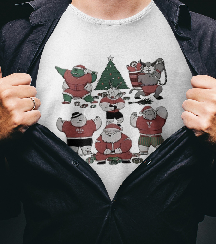 Merry Muscular Santa Grinch Bigfoot Krampus Reindeer Christmas T-Shirt