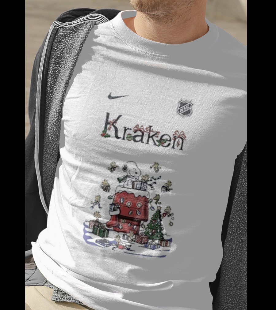 Nike Snoopy Christmas Seattle Kraken Peanuts Holiday Collaboration T-Shirt