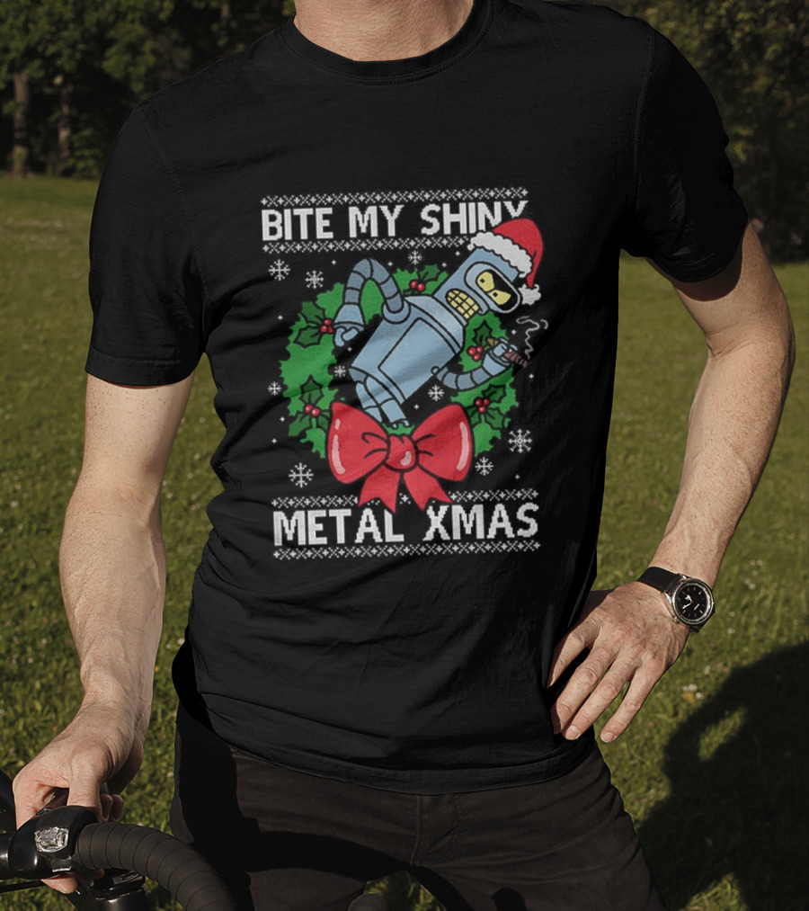Bite My Shiny Metal Xmas Bender Ugly Christmas T-Shirt