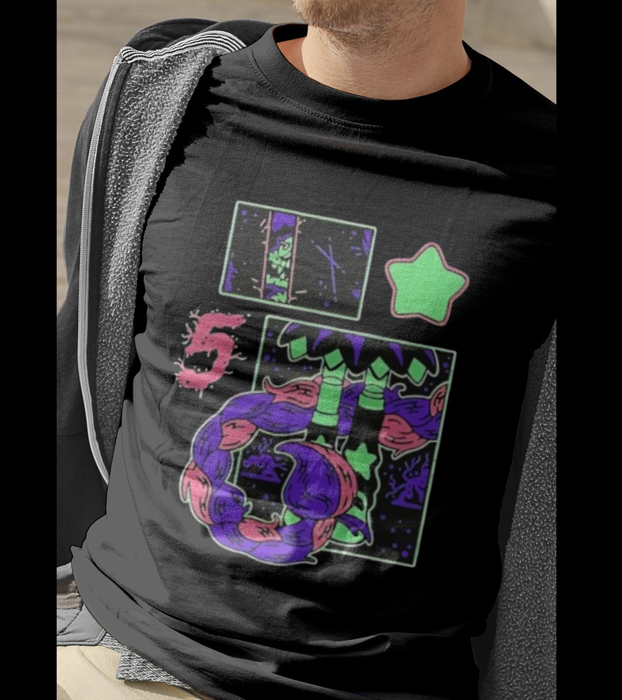 Poppy Theory Neon Star Braided Hair Cosmic Number 5 T-Shirt