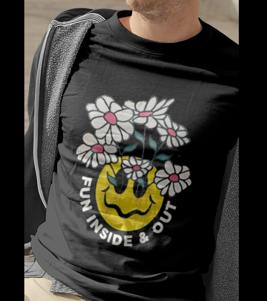 Fun Inside And Out Yellow Smiley Face With Daisies T-Shirt