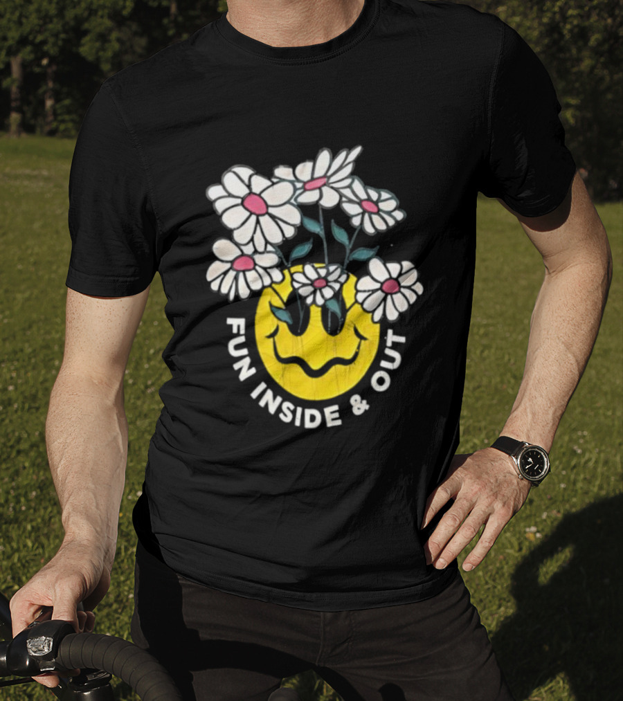 Fun Inside And Out Yellow Smiley Face With Daisies T-Shirt